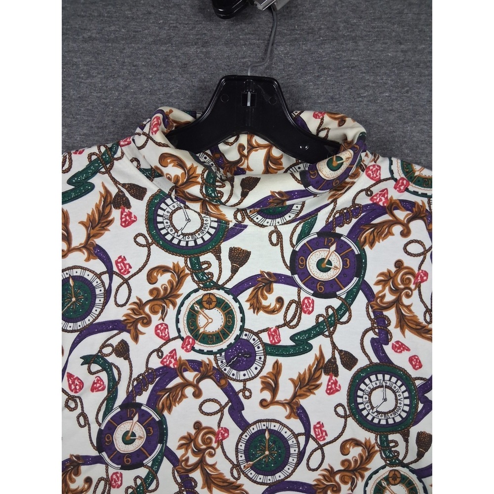 Hunt Club Womens Shirt XL Multi Color Equestrian Clock Floral Turtleneck
